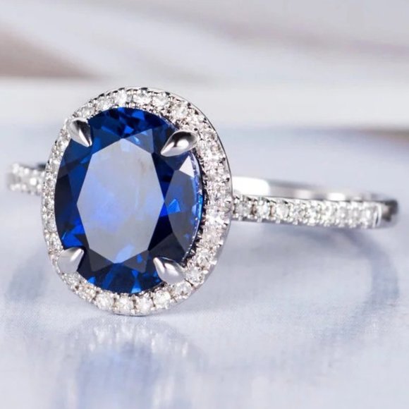 Oval Royal Blue Party Elegant 925 Silver Ring for Women, VIP111 - Picture 1 of 7